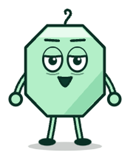 Pip, a cheerful green octagon, dancing